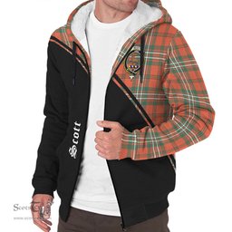 Scottish Scott Ancient Tartan Sherpa Hoodie with Family Crest Curve Style Tartan Fleece Hoodie Scottish Plaid Tartan Plaid - ScotsTee - scotstee.com