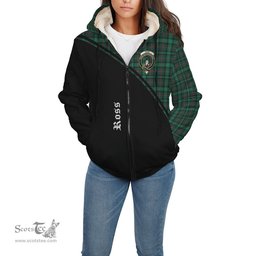 Scottish Ross Hunting Modern Tartan Sherpa Hoodie with Family Crest Curve Style Tartan Fleece Hoodie Scottish Plaid Tartan Plaid - ScotsTee - scotstee.com