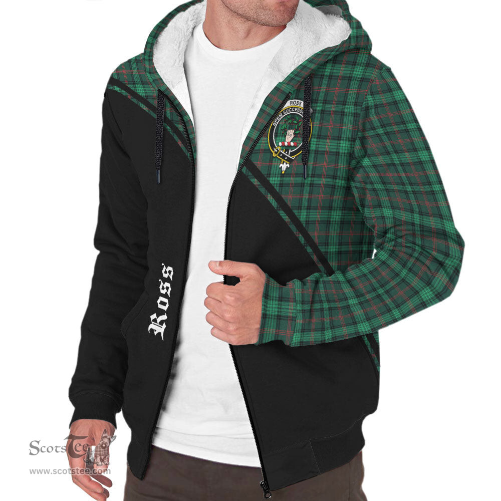 Scottish Ross Hunting Modern Tartan Sherpa Hoodie with Family Crest Curve Style Tartan Fleece Hoodie Scottish Plaid Tartan Plaid - ScotsTee - scotstee.com