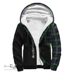 Scottish Sutherland Modern Tartan Sherpa Hoodie with Family Crest Curve Style Tartan Fleece Hoodie Scottish Plaid Tartan Plaid - ScotsTee - scotstee.com