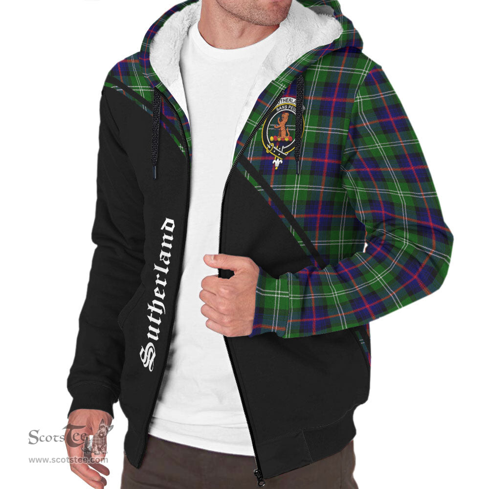 Scottish Sutherland Modern Tartan Sherpa Hoodie with Family Crest Curve Style Tartan Fleece Hoodie Scottish Plaid Tartan Plaid - ScotsTee - scotstee.com