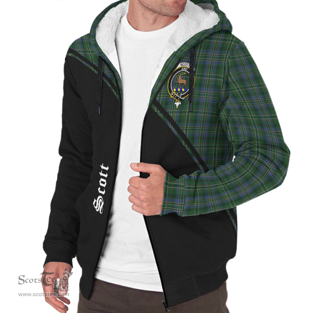 Scottish Scott Hunting Tartan Sherpa Hoodie with Family Crest Curve Style Tartan Fleece Hoodie Scottish Plaid Tartan Plaid - ScotsTee - scotstee.com