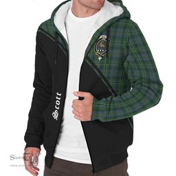 Scottish Scott Hunting Tartan Sherpa Hoodie with Family Crest Curve Style Tartan Fleece Hoodie Scottish Plaid Tartan Plaid - ScotsTee - scotstee.com