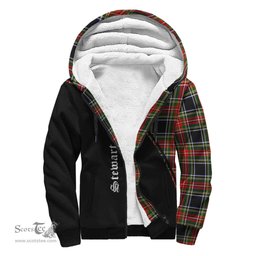 Scottish Stewart Black Tartan Sherpa Hoodie with Family Crest Curve Style Tartan Fleece Hoodie Scottish Plaid Tartan Plaid - ScotsTee - scotstee.com