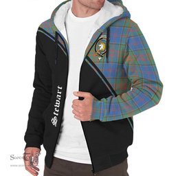 Scottish Stewart of Appin Hunting Ancient Tartan Sherpa Hoodie with Family Crest Curve Style Tartan Fleece Hoodie Scottish Plaid Tartan Plaid - ScotsTee - scotstee.com