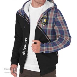Scottish Stewart of Appin Hunting Dress Tartan Sherpa Hoodie with Family Crest Curve Style Tartan Fleece Hoodie Scottish Plaid Tartan Plaid - ScotsTee - scotstee.com
