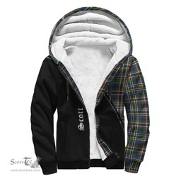 Scottish Scott Green Modern Tartan Sherpa Hoodie with Family Crest Curve Style Tartan Fleece Hoodie Scottish Plaid Tartan Plaid - ScotsTee - scotstee.com