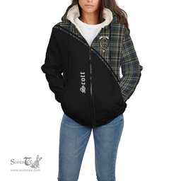 Scottish Scott Green Modern Tartan Sherpa Hoodie with Family Crest Curve Style Tartan Fleece Hoodie Scottish Plaid Tartan Plaid - ScotsTee - scotstee.com