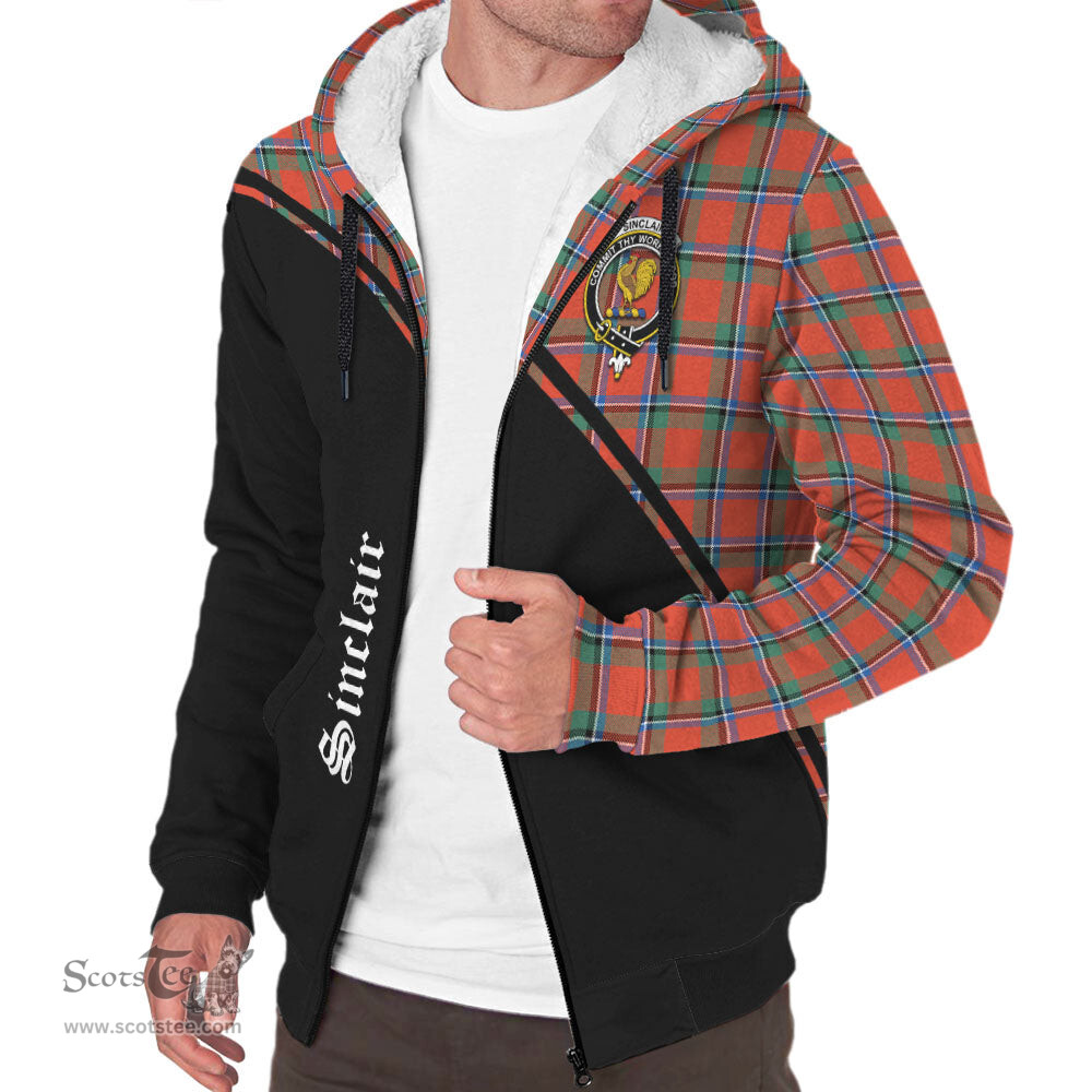 Scottish Sinclair Ancient Tartan Sherpa Hoodie with Family Crest Curve Style Tartan Fleece Hoodie Scottish Plaid Tartan Plaid - ScotsTee - scotstee.com