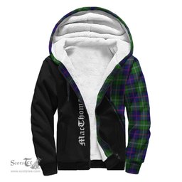 Scottish MacThomas Modern Tartan Sherpa Hoodie with Family Crest Curve Style Tartan Fleece Hoodie Scottish Plaid Tartan Plaid - ScotsTee - scotstee.com