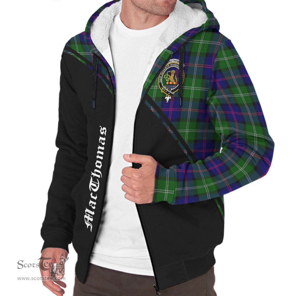 Scottish MacThomas Modern Tartan Sherpa Hoodie with Family Crest Curve Style Tartan Fleece Hoodie Scottish Plaid Tartan Plaid - ScotsTee - scotstee.com