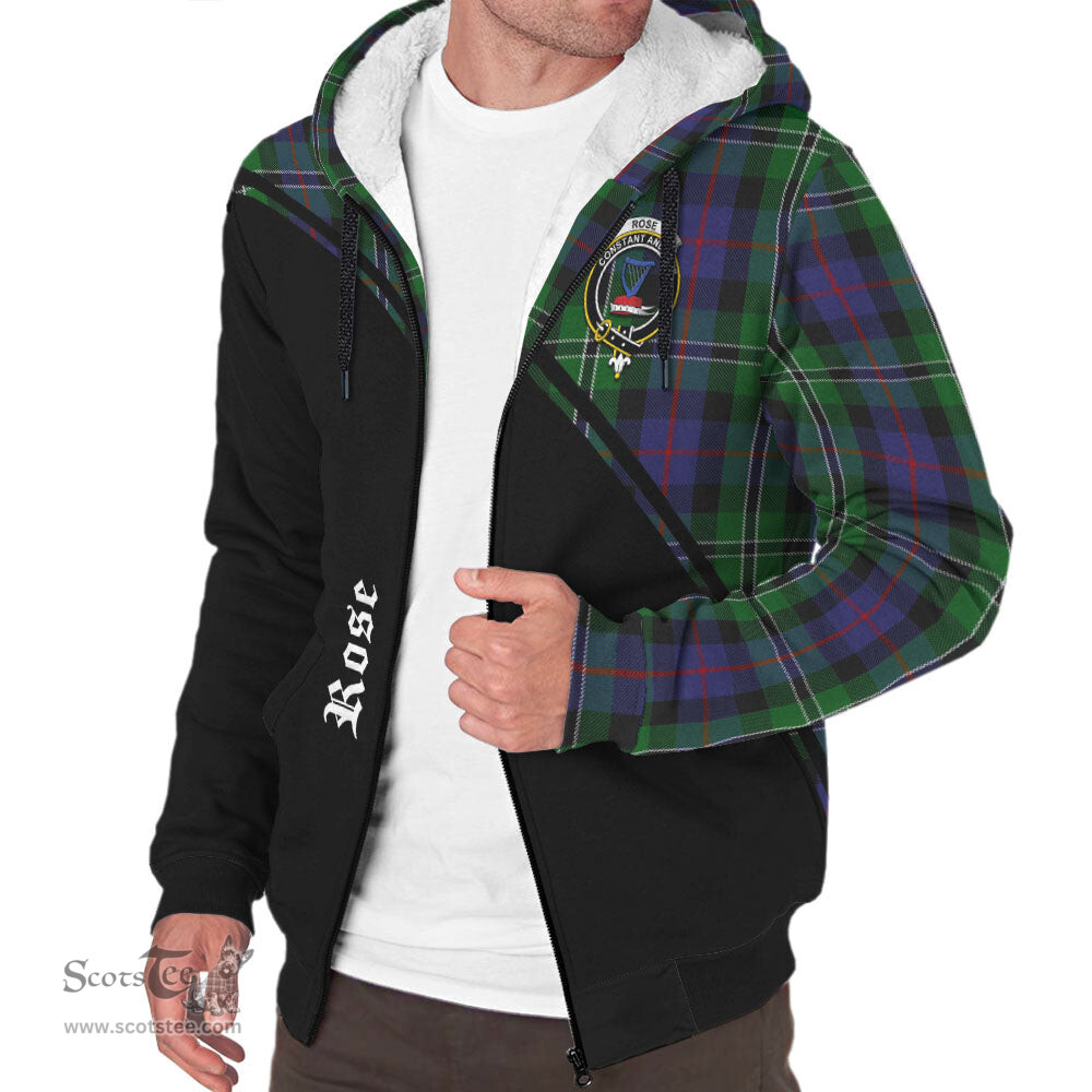 Scottish Rose Hunting Tartan Sherpa Hoodie with Family Crest Curve Style Tartan Fleece Hoodie Scottish Plaid Tartan Plaid - ScotsTee - scotstee.com