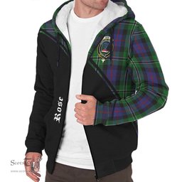 Scottish Rose Hunting Tartan Sherpa Hoodie with Family Crest Curve Style Tartan Fleece Hoodie Scottish Plaid Tartan Plaid - ScotsTee - scotstee.com