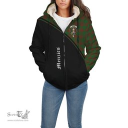 Scottish Menzies Tartan Sherpa Hoodie with Family Crest Curve Style Tartan Fleece Hoodie Scottish Plaid Tartan Plaid - ScotsTee - scotstee.com