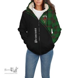 Scottish Primrose Tartan Sherpa Hoodie with Family Crest Curve Style Tartan Fleece Hoodie Scottish Plaid Tartan Plaid - ScotsTee - scotstee.com
