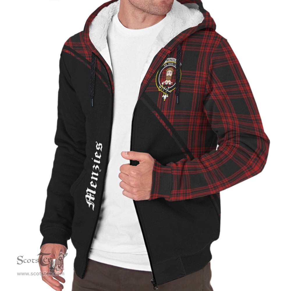 Scottish Menzies Hunting Tartan Sherpa Hoodie with Family Crest Curve Style Tartan Fleece Hoodie Scottish Plaid Tartan Plaid - ScotsTee - scotstee.com
