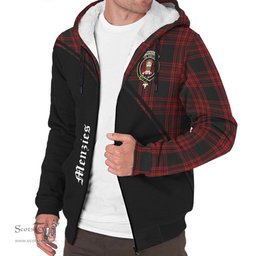 Scottish Menzies Hunting Tartan Sherpa Hoodie with Family Crest Curve Style Tartan Fleece Hoodie Scottish Plaid Tartan Plaid - ScotsTee - scotstee.com
