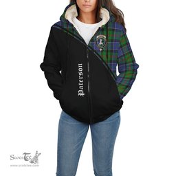 Scottish Paterson Tartan Sherpa Hoodie with Family Crest Curve Style Tartan Fleece Hoodie Scottish Plaid Tartan Plaid - ScotsTee - scotstee.com
