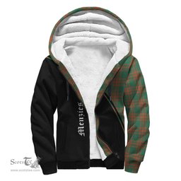 Scottish Menzies Green Ancient Tartan Sherpa Hoodie with Family Crest Curve Style Tartan Fleece Hoodie Scottish Plaid Tartan Plaid - ScotsTee - scotstee.com