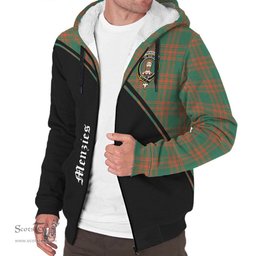 Scottish Menzies Green Ancient Tartan Sherpa Hoodie with Family Crest Curve Style Tartan Fleece Hoodie Scottish Plaid Tartan Plaid - ScotsTee - scotstee.com