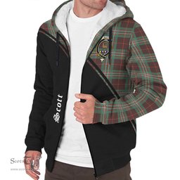 Scottish Scott Brown Ancient Tartan Sherpa Hoodie with Family Crest Curve Style Tartan Fleece Hoodie Scottish Plaid Tartan Plaid - ScotsTee - scotstee.com