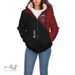 Scottish Rose of Kilravock Tartan Sherpa Hoodie with Family Crest Curve Style Tartan Fleece Hoodie Scottish Plaid Tartan Plaid - ScotsTee - scotstee.com