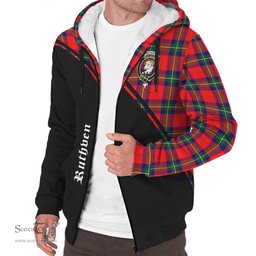 Scottish Ruthven Modern Tartan Sherpa Hoodie with Family Crest Curve Style Tartan Fleece Hoodie Scottish Plaid Tartan Plaid - ScotsTee - scotstee.com
