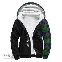 Scottish Stewart Old Modern Tartan Sherpa Hoodie with Family Crest Curve Style Tartan Fleece Hoodie Scottish Plaid Tartan Plaid - ScotsTee - scotstee.com