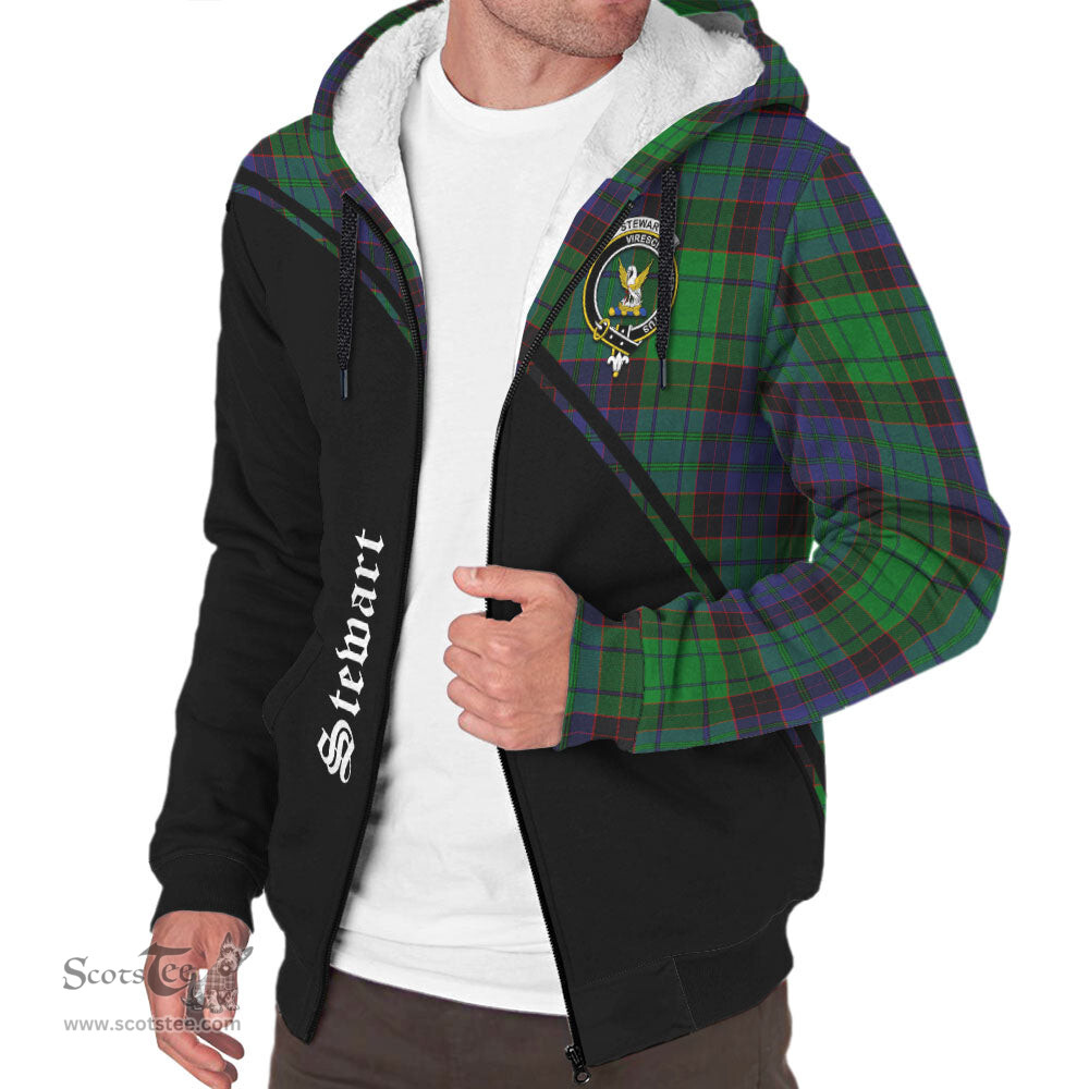 Scottish Stewart Old Modern Tartan Sherpa Hoodie with Family Crest Curve Style Tartan Fleece Hoodie Scottish Plaid Tartan Plaid - ScotsTee - scotstee.com