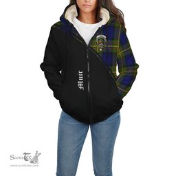 Scottish Muir Tartan Sherpa Hoodie with Family Crest Curve Style Tartan Fleece Hoodie Scottish Plaid Tartan Plaid - ScotsTee - scotstee.com