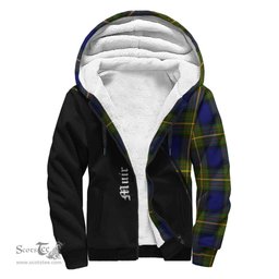 Scottish Muir Tartan Sherpa Hoodie with Family Crest Curve Style Tartan Fleece Hoodie Scottish Plaid Tartan Plaid - ScotsTee - scotstee.com