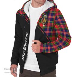 Scottish MacPherson Modern Tartan Sherpa Hoodie with Family Crest Curve Style Tartan Fleece Hoodie Scottish Plaid Tartan Plaid - ScotsTee - scotstee.com