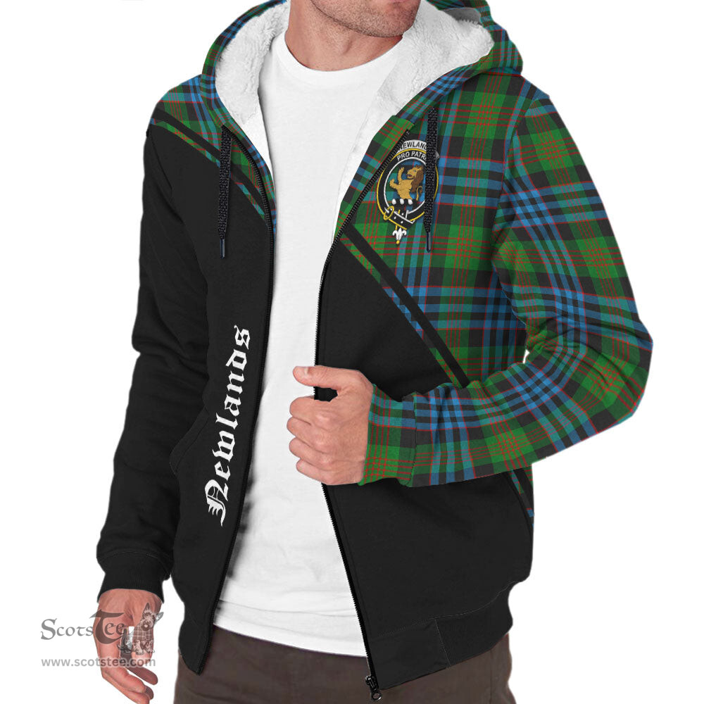 Scottish Newlands of Lauriston Tartan Sherpa Hoodie with Family Crest Curve Style Tartan Fleece Hoodie Scottish Plaid Tartan Plaid - ScotsTee - scotstee.com