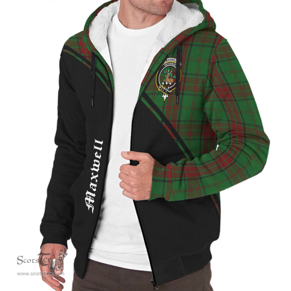 Scottish Maxwell Hunting Tartan Sherpa Hoodie with Family Crest Curve Style Tartan Fleece Hoodie Scottish Plaid Tartan Plaid - ScotsTee - scotstee.com