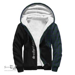 Scottish Sutherland Tartan Sherpa Hoodie with Family Crest Curve Style Tartan Fleece Hoodie Scottish Plaid Tartan Plaid - ScotsTee - scotstee.com
