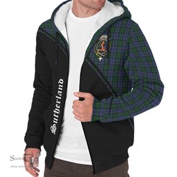 Scottish Sutherland Tartan Sherpa Hoodie with Family Crest Curve Style Tartan Fleece Hoodie Scottish Plaid Tartan Plaid - ScotsTee - scotstee.com