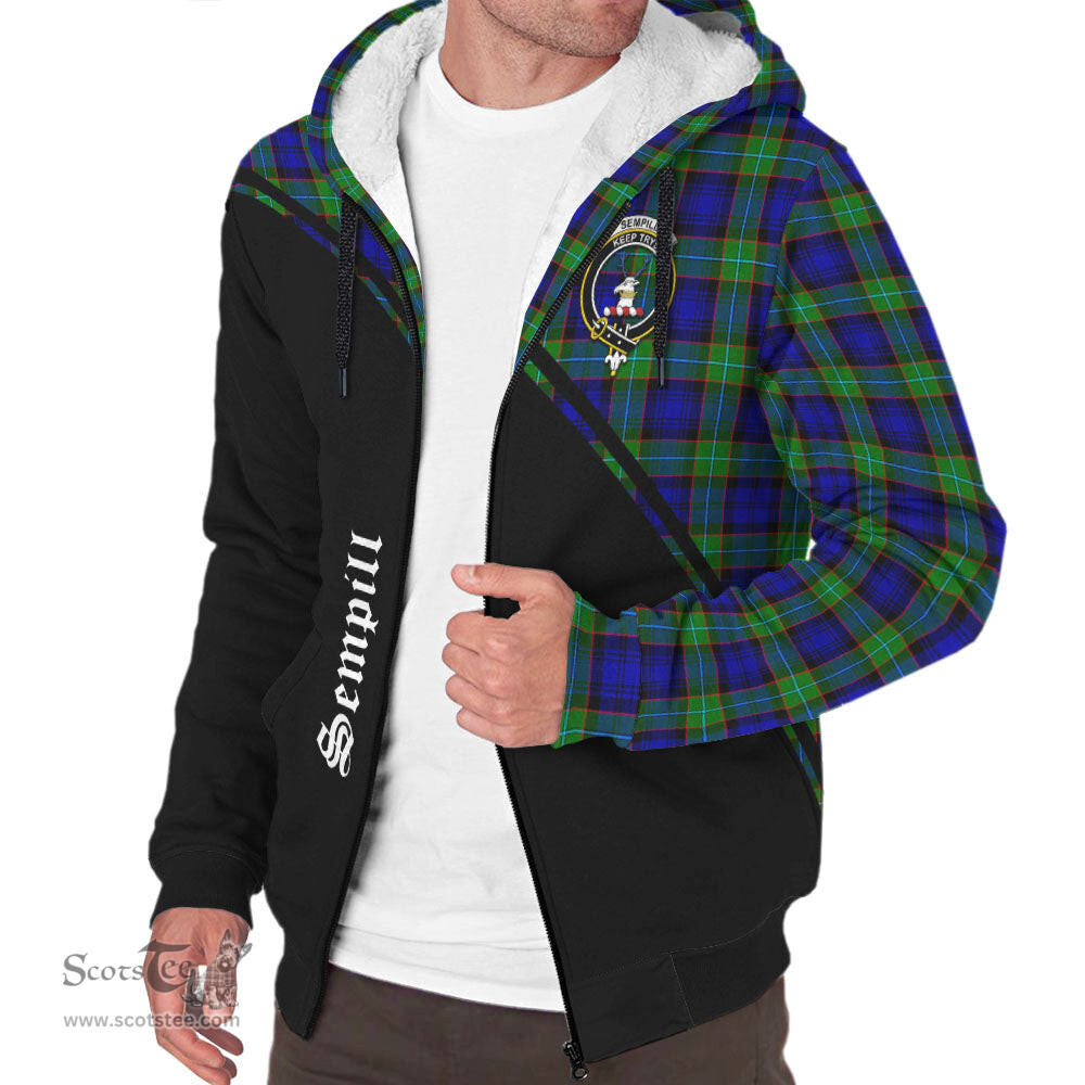 Scottish Sempill Modern Tartan Sherpa Hoodie with Family Crest Curve Style Tartan Fleece Hoodie Scottish Plaid Tartan Plaid - ScotsTee - scotstee.com