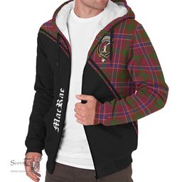 Scottish MacRae Red Tartan Sherpa Hoodie with Family Crest Curve Style Tartan Fleece Hoodie Scottish Plaid Tartan Plaid - ScotsTee - scotstee.com