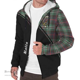 Scottish Rollo Hunting Tartan Sherpa Hoodie with Family Crest Curve Style Tartan Fleece Hoodie Scottish Plaid Tartan Plaid - ScotsTee - scotstee.com
