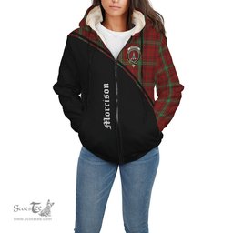 Scottish Morrison Tartan Sherpa Hoodie with Family Crest Curve Style Tartan Fleece Hoodie Scottish Plaid Tartan Plaid - ScotsTee - scotstee.com