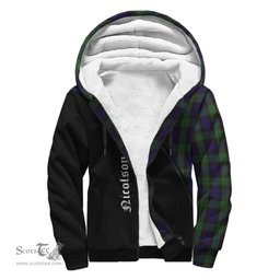 Scottish Nicolson Green Hunting Tartan Sherpa Hoodie with Family Crest Curve Style Tartan Fleece Hoodie Scottish Plaid Tartan Plaid - ScotsTee - scotstee.com