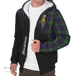 Scottish Nicolson Green Hunting Tartan Sherpa Hoodie with Family Crest Curve Style Tartan Fleece Hoodie Scottish Plaid Tartan Plaid - ScotsTee - scotstee.com