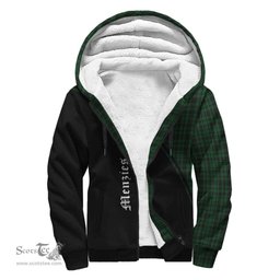 Scottish Menzies Green Tartan Sherpa Hoodie with Family Crest Curve Style Tartan Fleece Hoodie Scottish Plaid Tartan Plaid - ScotsTee - scotstee.com