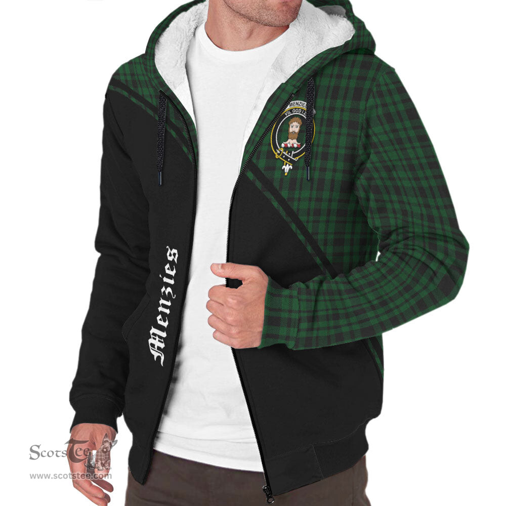 Scottish Menzies Green Tartan Sherpa Hoodie with Family Crest Curve Style Tartan Fleece Hoodie Scottish Plaid Tartan Plaid - ScotsTee - scotstee.com
