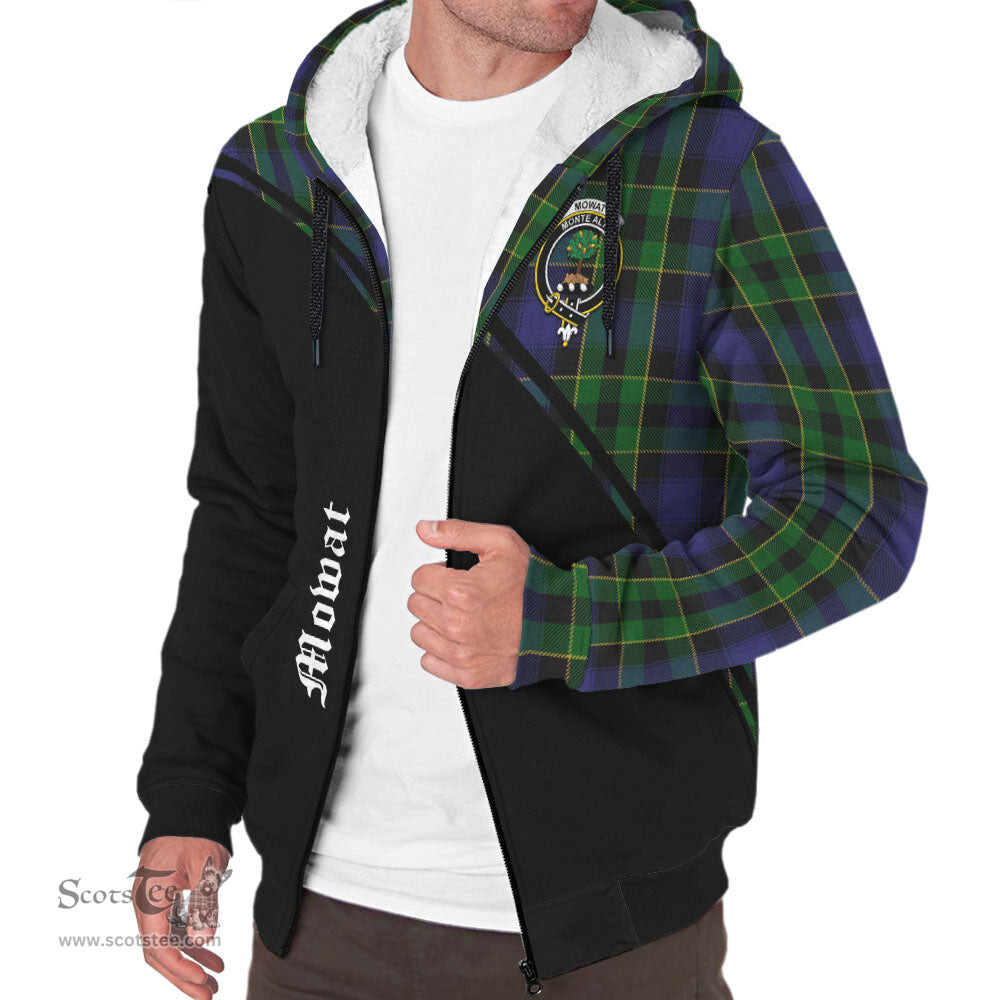 Scottish Mowat Tartan Sherpa Hoodie with Family Crest Curve Style Tartan Fleece Hoodie Scottish Plaid Tartan Plaid - ScotsTee - scotstee.com