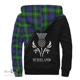 Scottish Meldrum Tartan Sherpa Hoodie with Family Crest Curve Style Tartan Fleece Hoodie Scottish Plaid Tartan Plaid - ScotsTee - scotstee.com