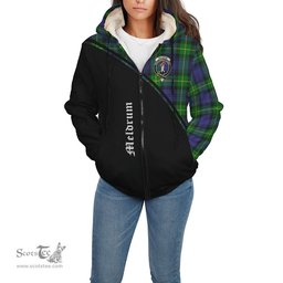 Scottish Meldrum Tartan Sherpa Hoodie with Family Crest Curve Style Tartan Fleece Hoodie Scottish Plaid Tartan Plaid - ScotsTee - scotstee.com
