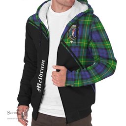 Scottish Meldrum Tartan Sherpa Hoodie with Family Crest Curve Style Tartan Fleece Hoodie Scottish Plaid Tartan Plaid - ScotsTee - scotstee.com
