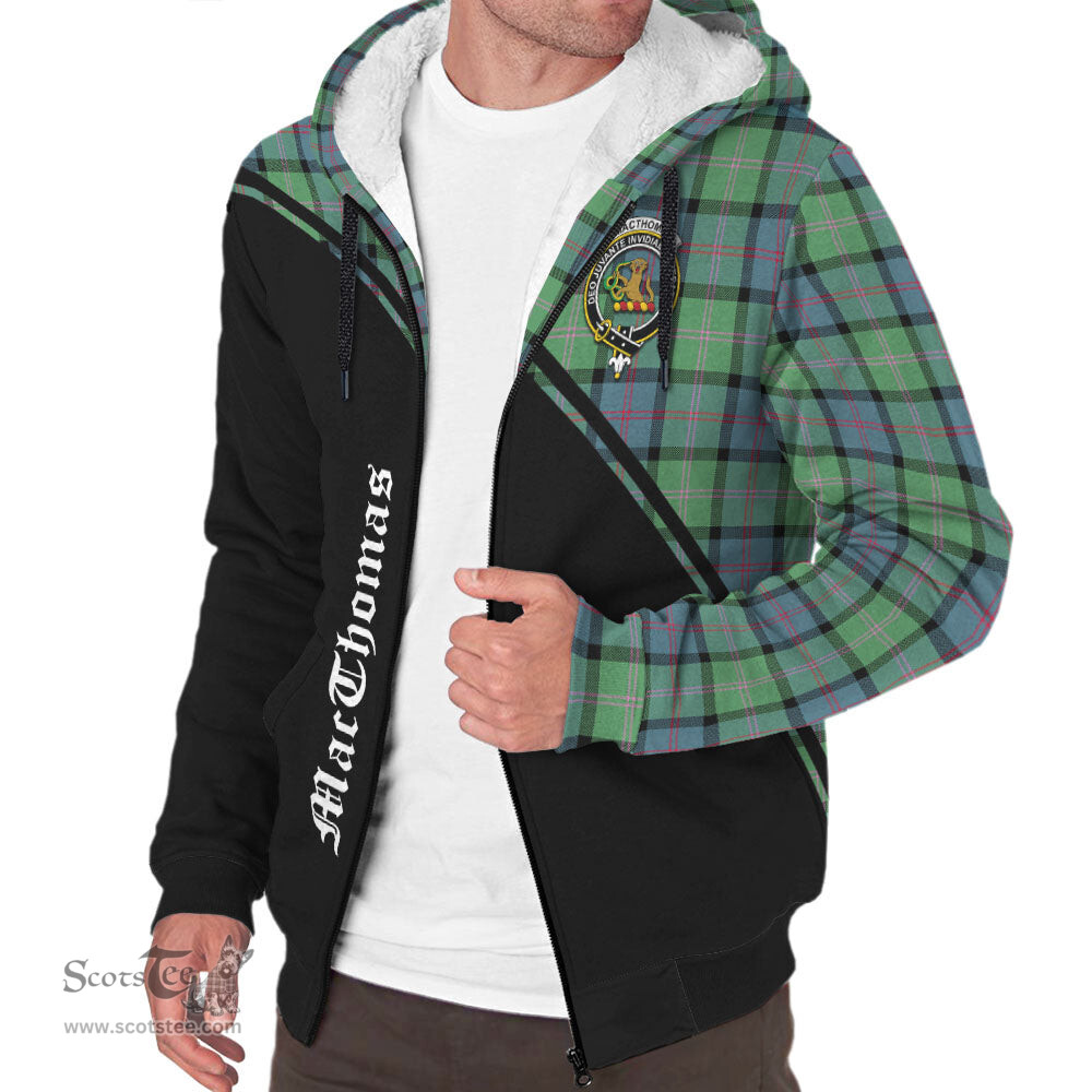 Scottish MacThomas Ancient Tartan Sherpa Hoodie with Family Crest Curve Style Tartan Fleece Hoodie Scottish Plaid Tartan Plaid - ScotsTee - scotstee.com