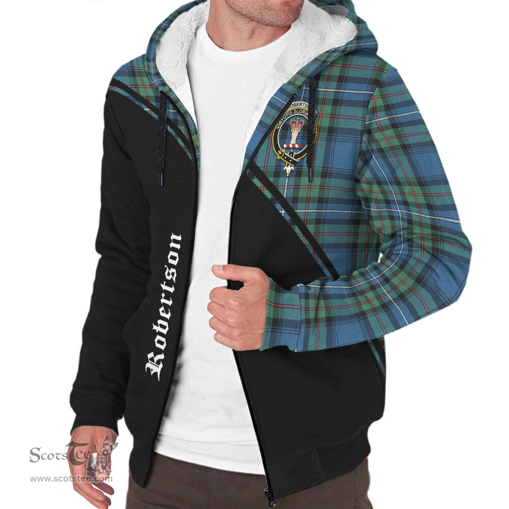 Scottish Robertson Hunting Ancient Tartan Sherpa Hoodie with Family Crest Curve Style Tartan Fleece Hoodie Scottish Plaid Tartan Plaid - ScotsTee - scotstee.com